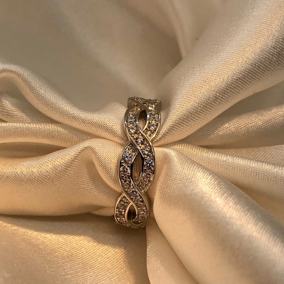 925 Sterling Silver Twisted CZ Eternity Band - Picture 6 of 7